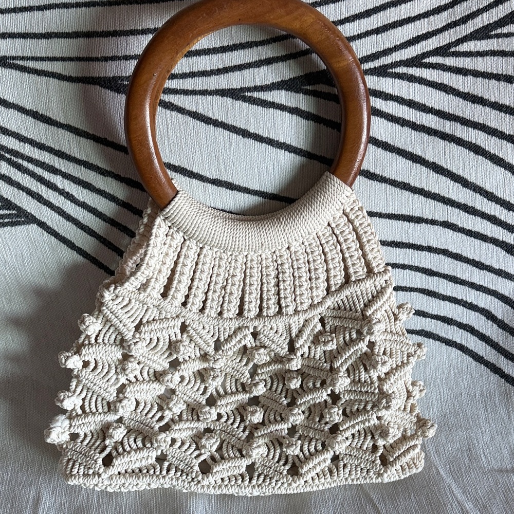 Elegant Cream Macramé Handbag